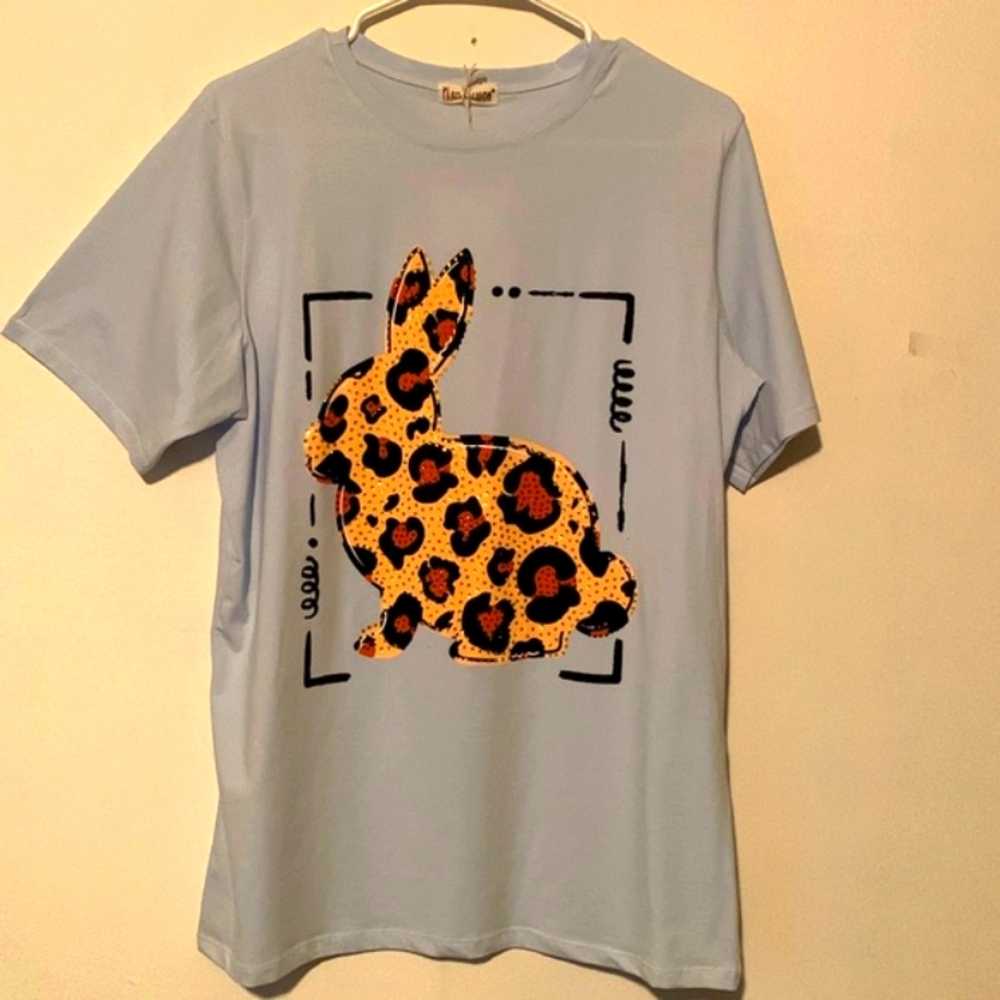 Paris A Fashion Women’s Pale Blue Embellished T Shirt NWT